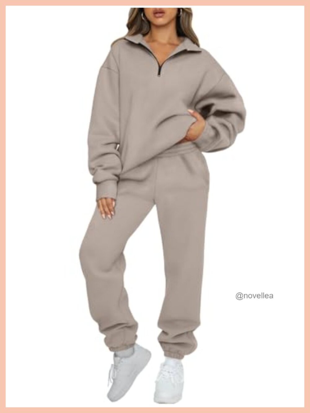 Women's 2 Piece Lounge Set Half Zip Pullover & Joggers Fleece